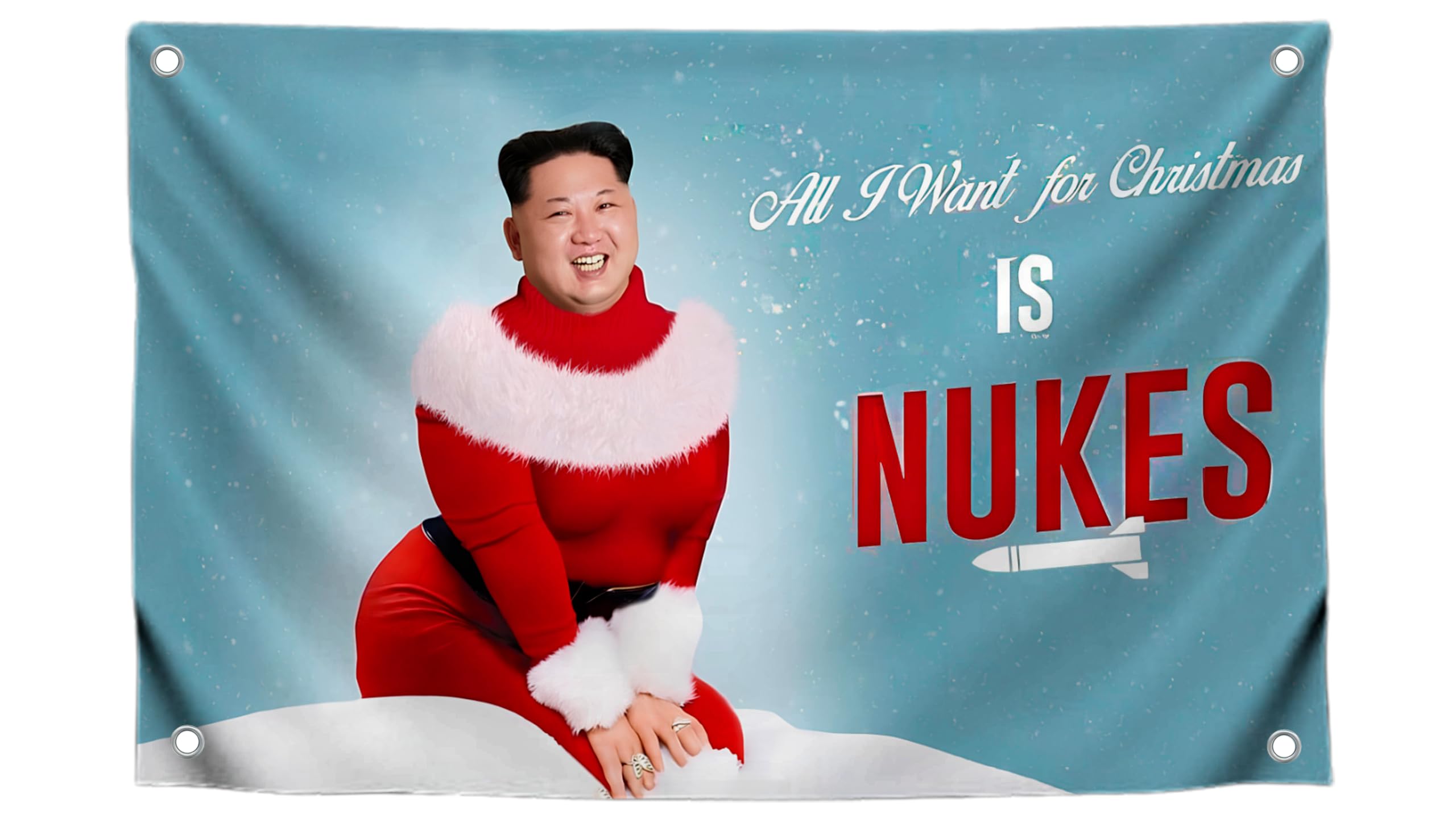 3x5 Ft Kim Meme Polyester Flag with Four Brass Grommets - Single Sided Banner All I Want for Christmas is Nukes - Funny Flag for College Party Indoor Decoration - Jong Cool Flags for Decor Boys Room