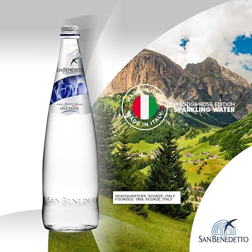 Miniatura 3 de Agua con gas italiana San Benedetto en botellas de vidrio - 5 unidades de 16.9 fl oz, agua de glaciares prístinos con posavasos Snacktix incluido