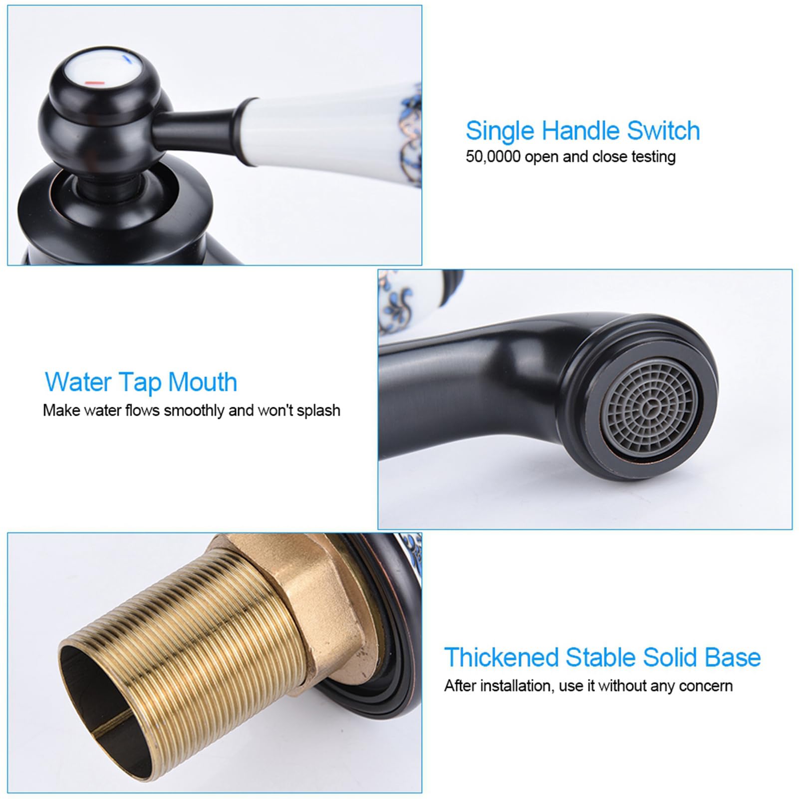 Yosoo Health Gear Bateria Jednouchwytowa, Kwiatowy Wzór, Mosiądz (BLACK) | Kran zimnej ciepłej wody do umywalki łazienkowej, typ podnoszenia