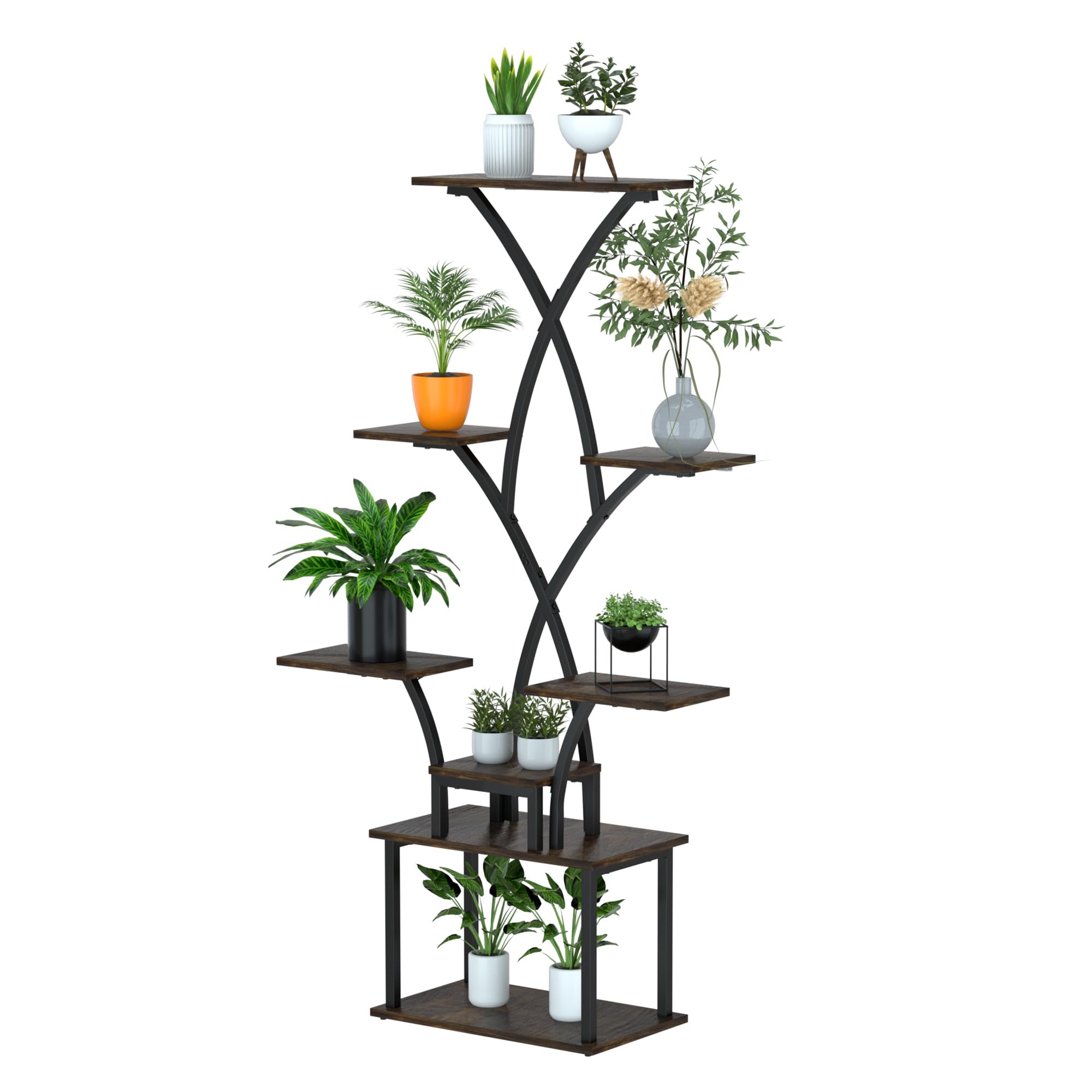 Condition photo showing New/Like New for 8-tier plant stand indoor with grow light, mdf plant shelf indoor for multiple plants space saving, 59'' tall metal plant rack for corner, living room, patio, garden.