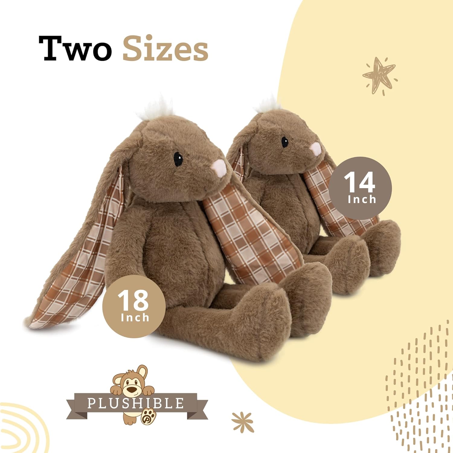 Plushible Easter Bunny Stuffed Animal, 18" (Brown) - Plush, Soft Embroidered Stuffed Bunny Toy for Kids, Newborns, Boys & Girls, Cuddly and Adorable Plush Toys