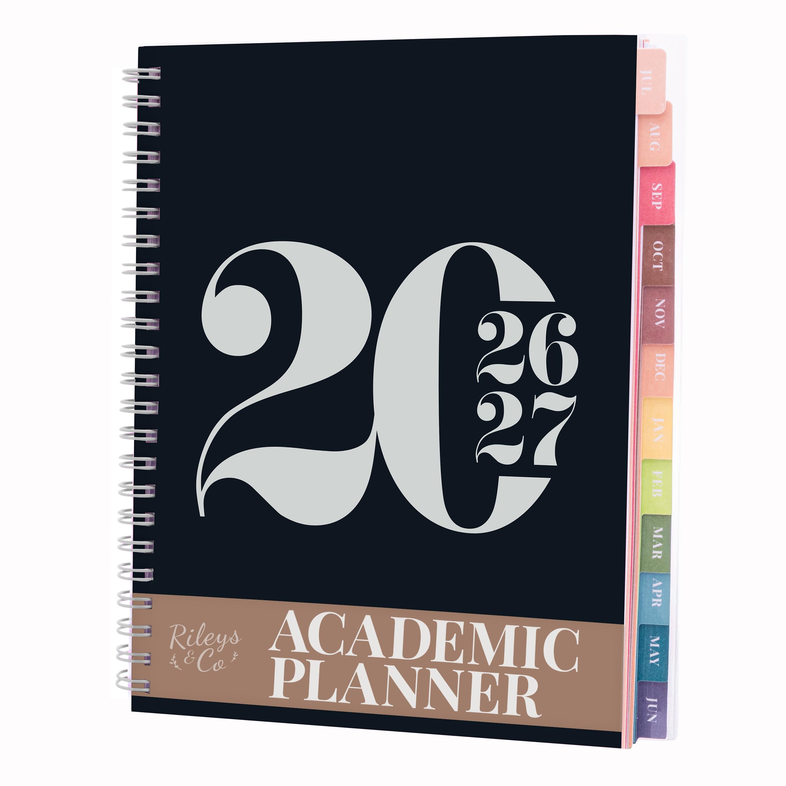 Rileys Academic Diary 2026-2027, Daily, Weekly & Monthly Planner, July 2026 - June 2027, Student Notes Pages, Twin-Wire Binding, Weekly Agenda for School & Work (20 x 15 cm, Black, Typographic)
