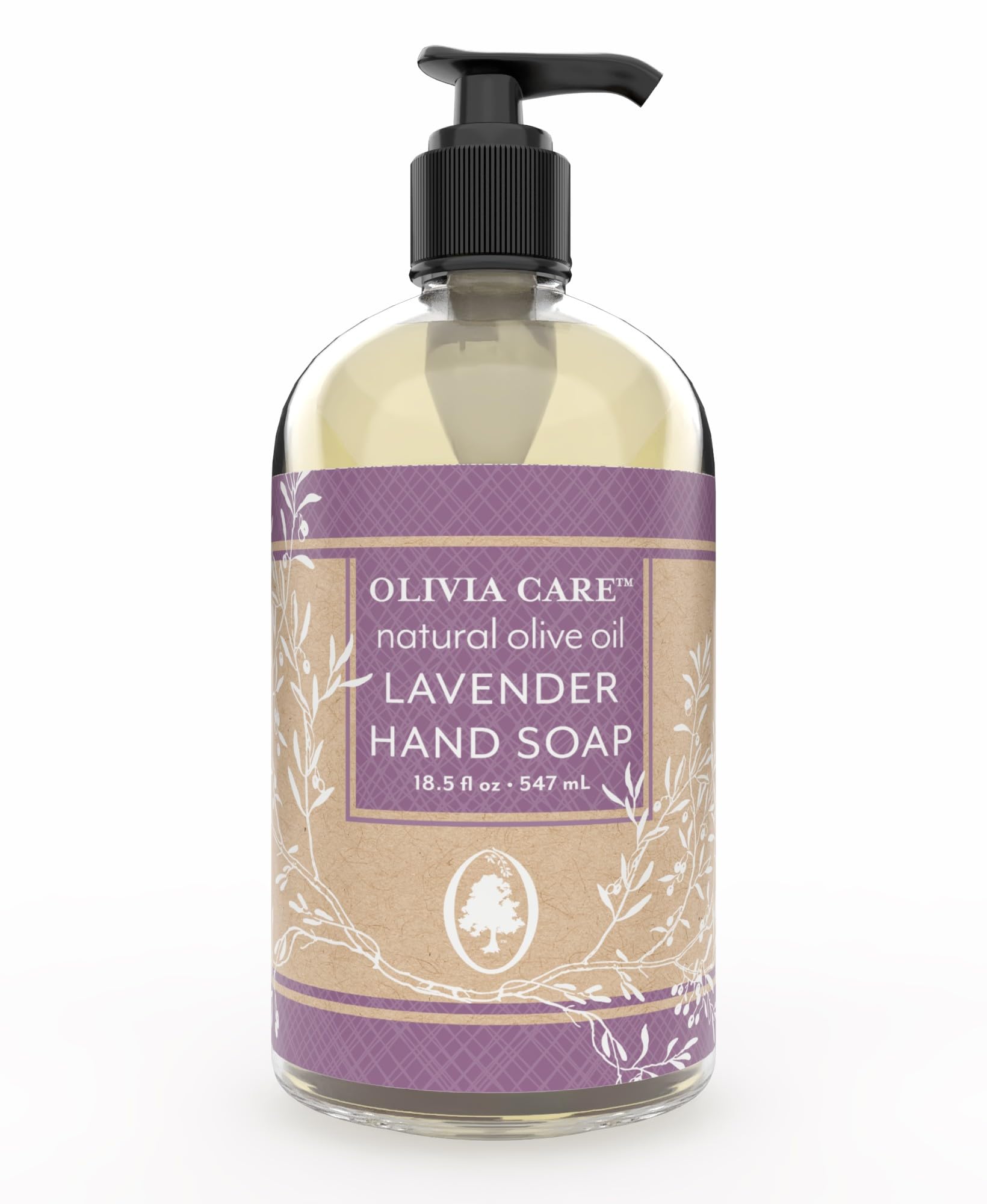 Olivia Care Liquid Hand Soap All Natural - Cleansing, Germ-Fighting, Moisturizing Hand Wash for Kitchen & Bathroom - Gentle, Mild & Natural Scented - 18.5 OZ (Lavender)