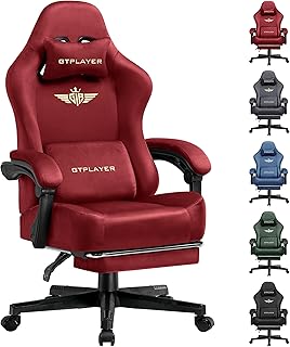 GTPLAYER Fabric Gaming Chair, Ergonomic Computer Chair with Footrest and Lumbar Support Height Adjustable Home Office with…