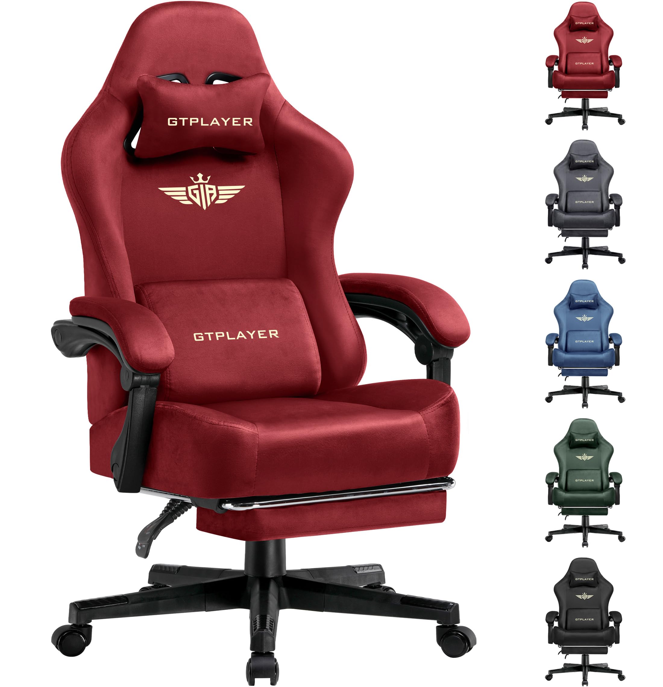 GTPLAYER Fabric Gaming Chair, Ergonomic Computer Chair with Footrest and Lumbar Support Height Adjustable Home Office with 360°-Swivel Seat and Headrest — image 1