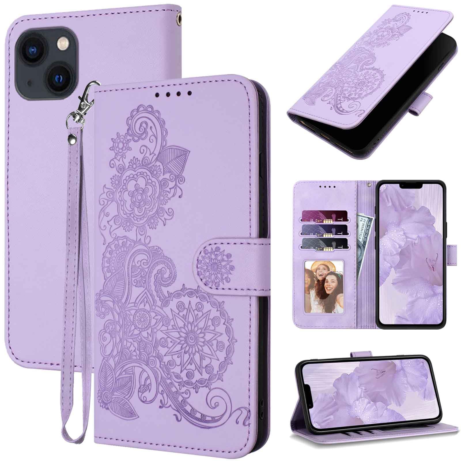 JHWVVTF for iPhone 13 Phone Case Wallet, Cute Floral Pattern Leather for Women Girl, Card Holder Kickstand Flip Cover Strap, Magnetic Closure,