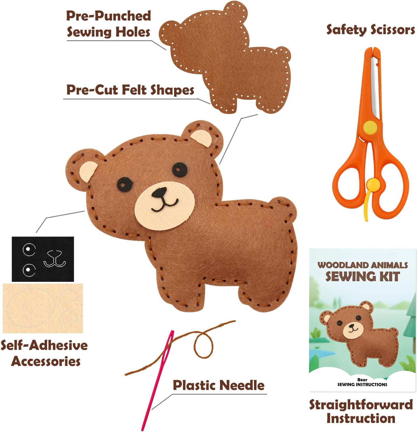CiyvoLyeen Woodland Animals Craft Kit Forest Creatures DIY Sewing Felt Plush Animals for Kids Beginners Educational Sewing Set Girls and Boys Art Craft Kits : Toys & Games