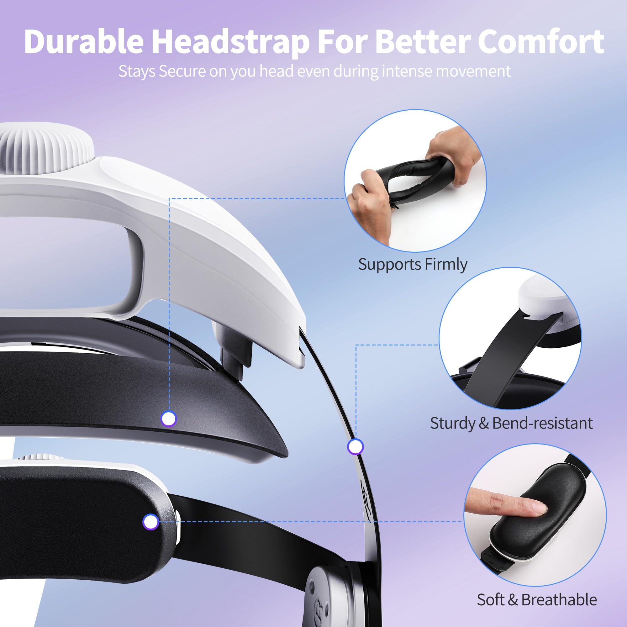 Noiposi Head Strap for Meta Quest 3s/3/Quest 2,Adjustable Knob Elite Strap Replacement,VR Headset Accessories Strap Enhanced Support&Comfort& Extend Playtime(Battery sold separately) — view 4