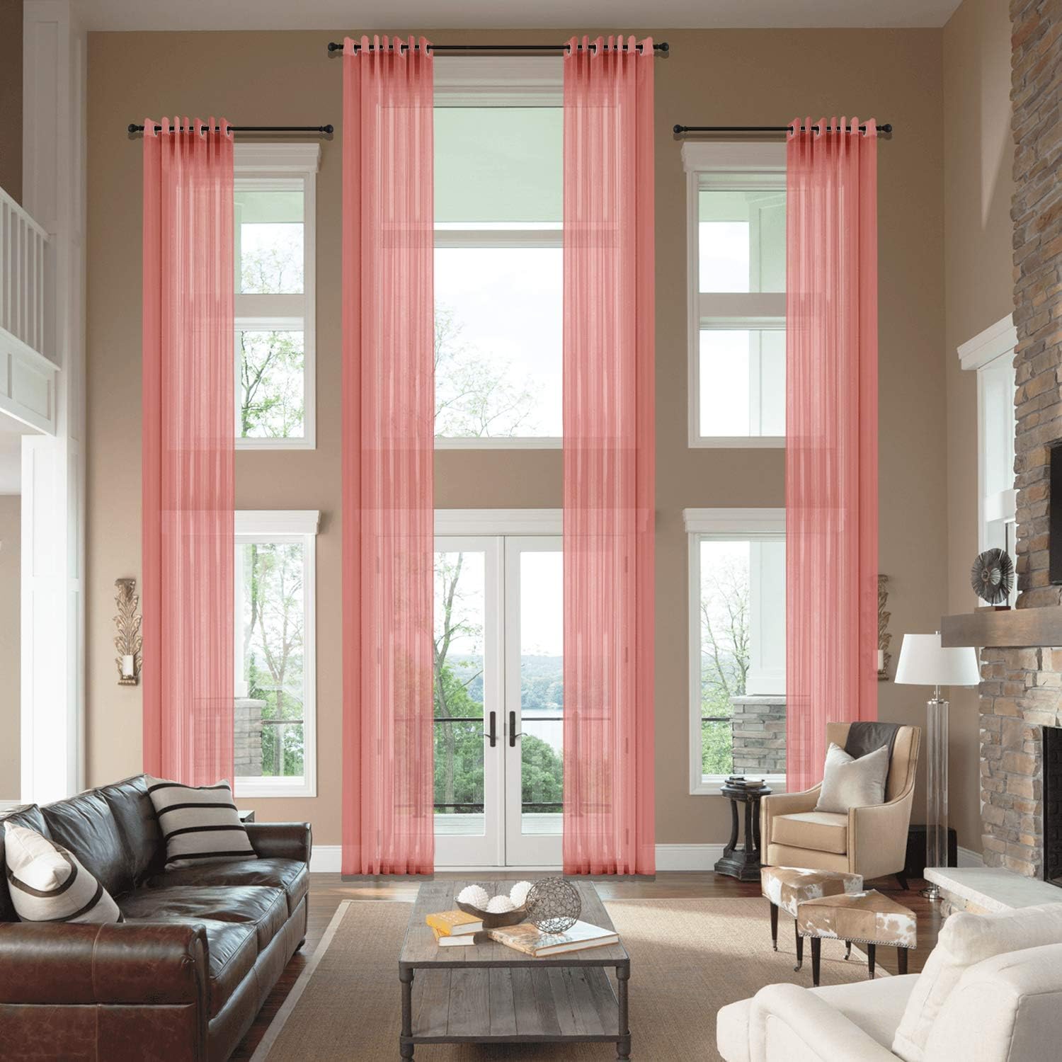 cololeaf Rose Sheer Curtains Extra Wide 100 x 84 Inches