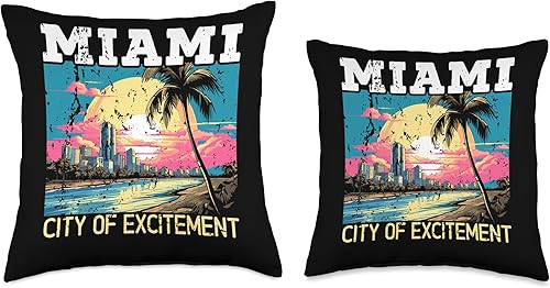 Miniatura 3 de Miami City Florida USA America United States Throw Pillow, 16x16, Multicolor