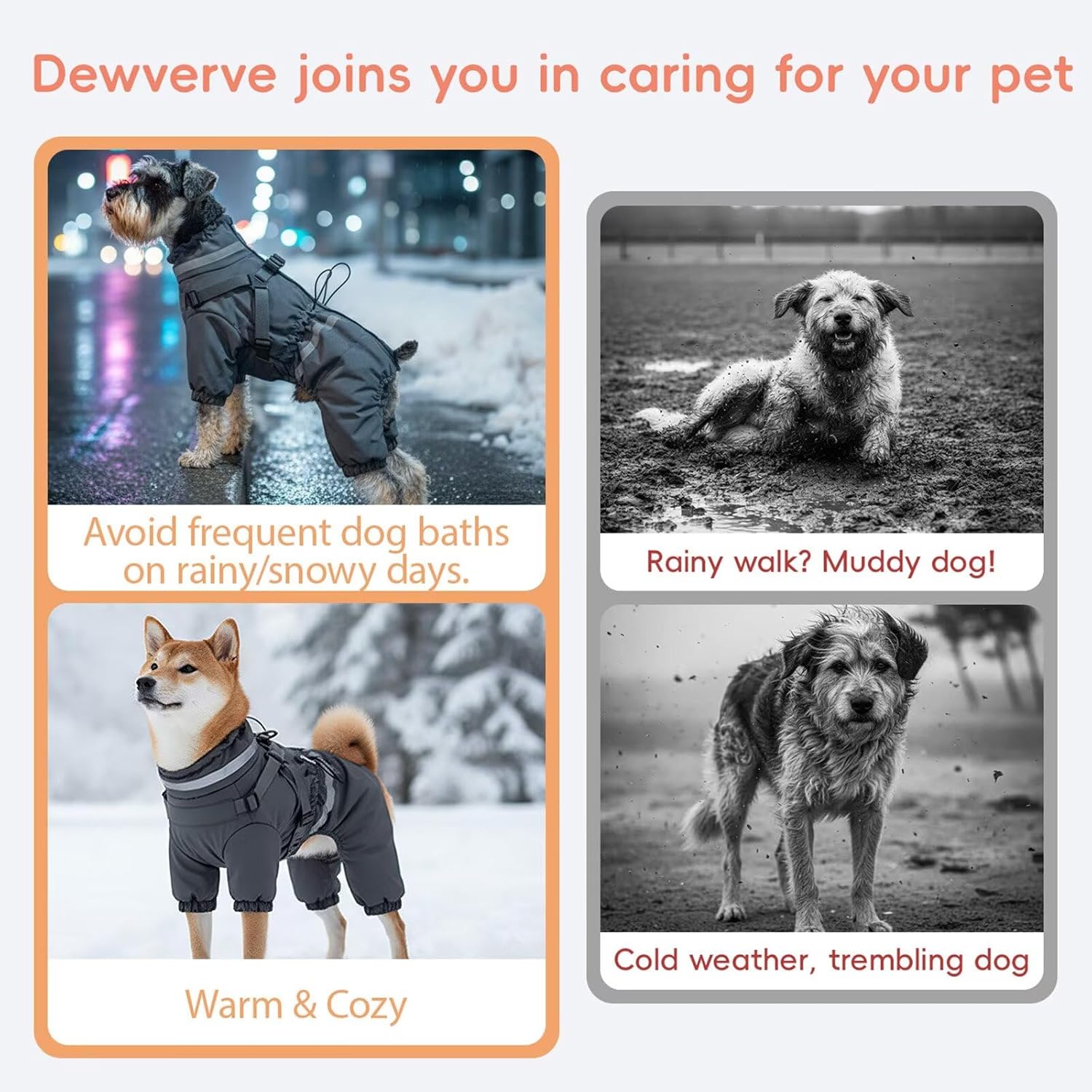 Water Resistant 4-Leg Dog Winter Coat with Adjustable Drawstring Neck & Waist, Reflective Strips, Stretch Cuffs, Cold Weather Snowsuit for Small & Medium Dogs and Cats