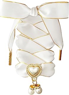 Fashionable Satin Ribbon Shoe Laces with Bling Pearl Charms for Girls & Women