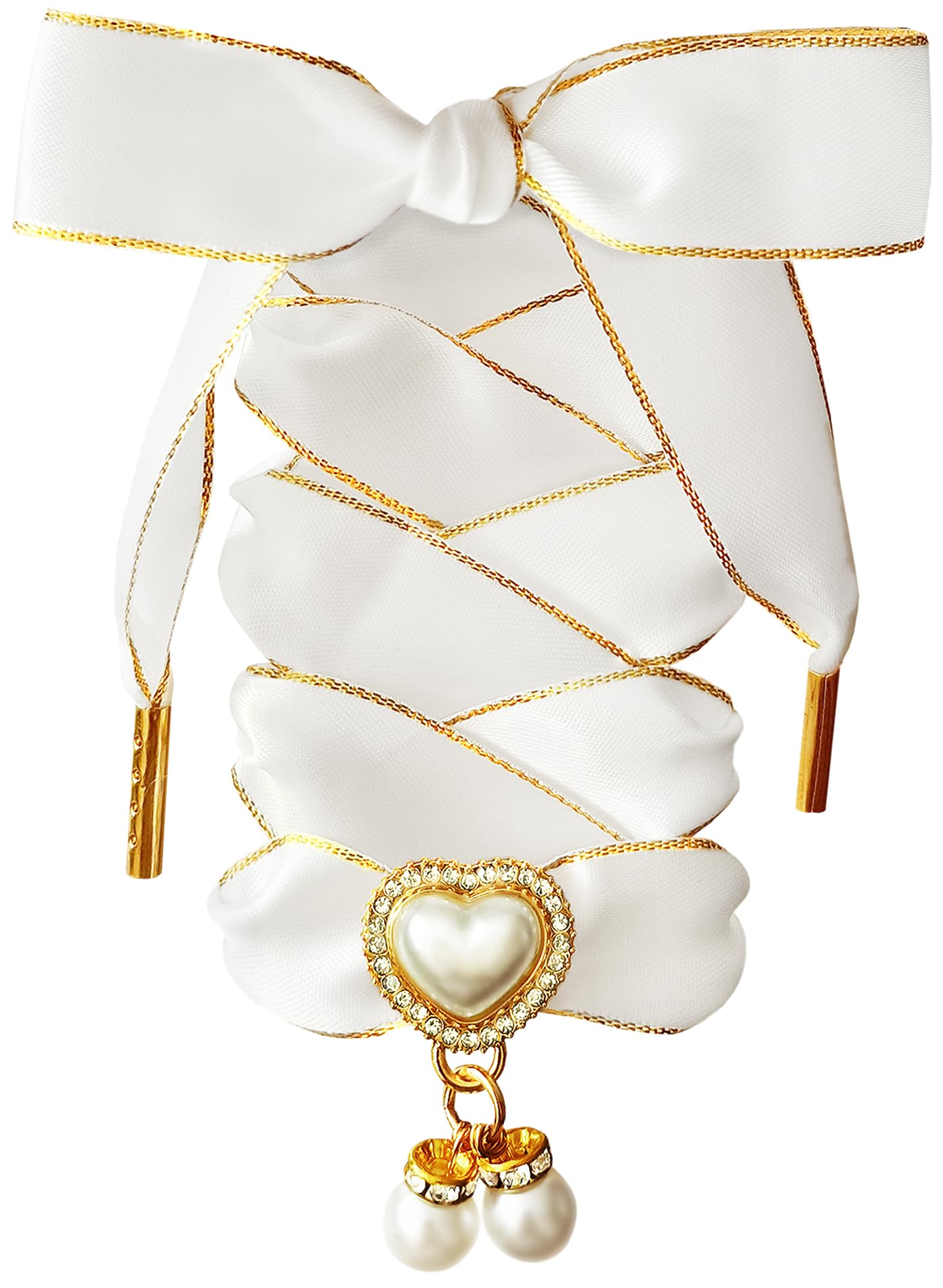 TOPPING STYLE Fashionable Satin Ribbon Shoe Laces with Bling Pearl Charms for Girls & Women