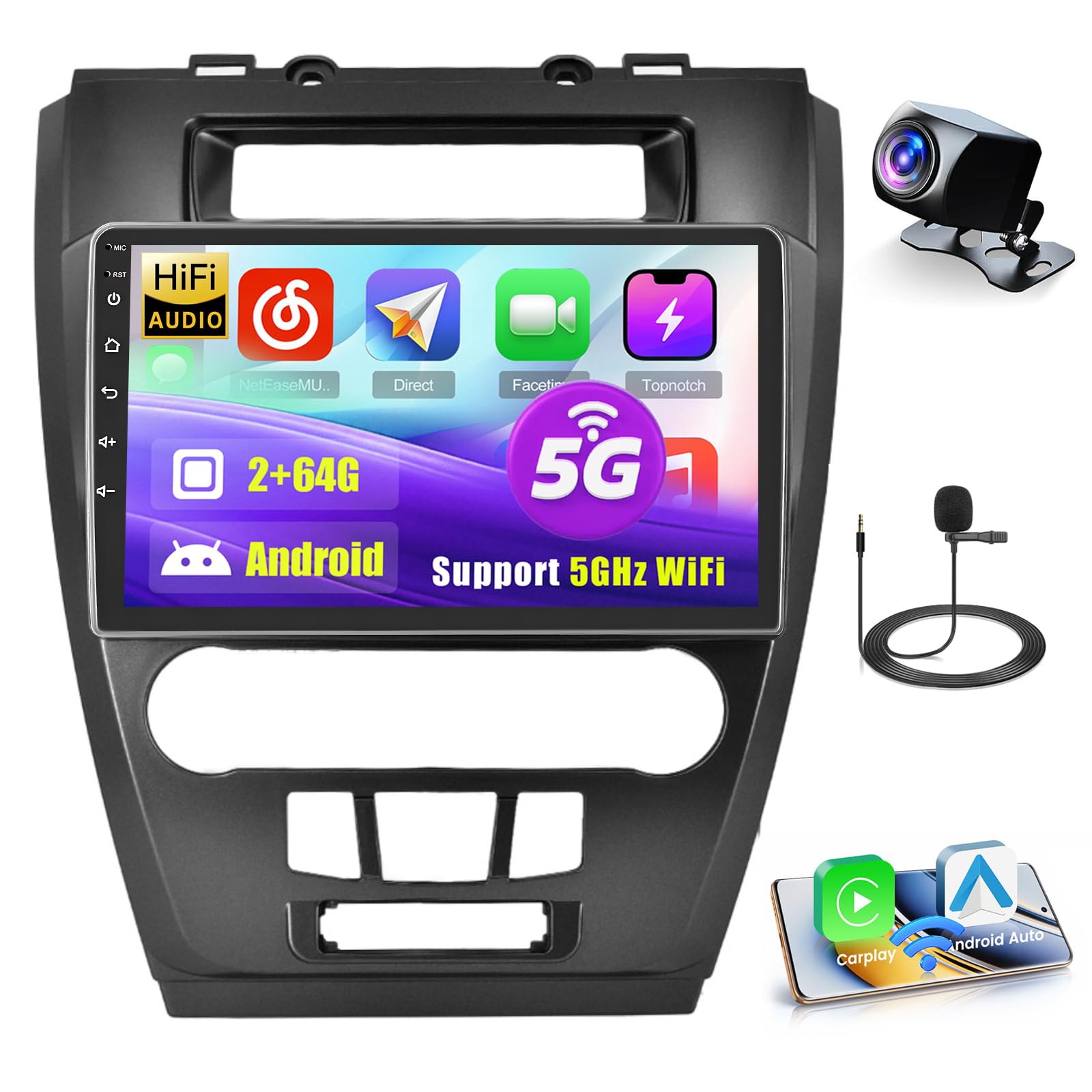Android 13 Car Radio For 2 32G Ford Mustang 2010-2014 9'' 1280 * 720 Touchscreen Car Stereo With Carplay Android Auto Backup Camera Mirror Link GPS Navigation WiFi 6 Bluetooth 5.4 SWC