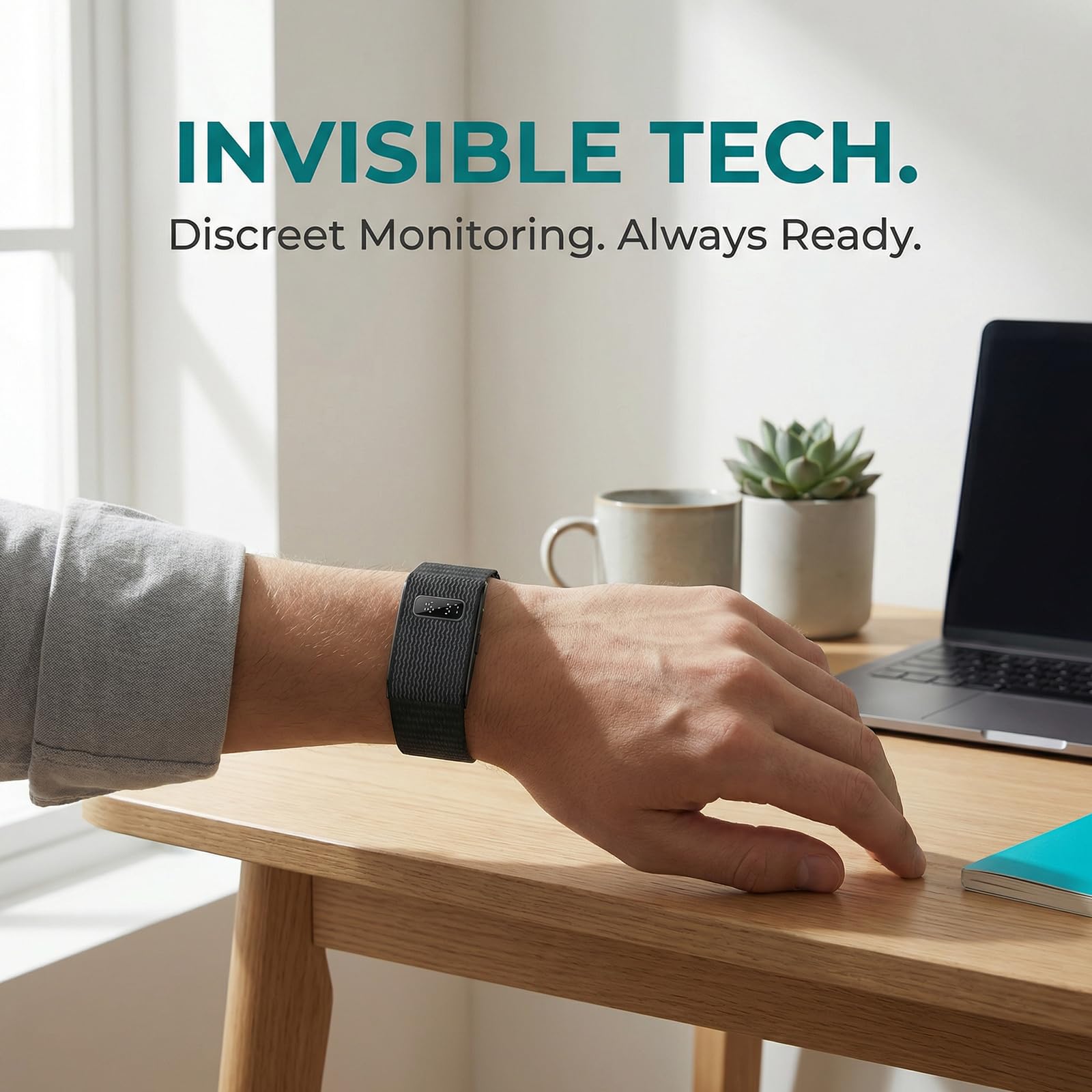 Health Guardian 30+ Tage Akku Smart Band mit winzigem Display, 24/7 Gesundheitsmonitor (HR/HRV/SpO2) & kostenlosem lebenslangen KI-Bericht, kein Abonnement (Schwarz)