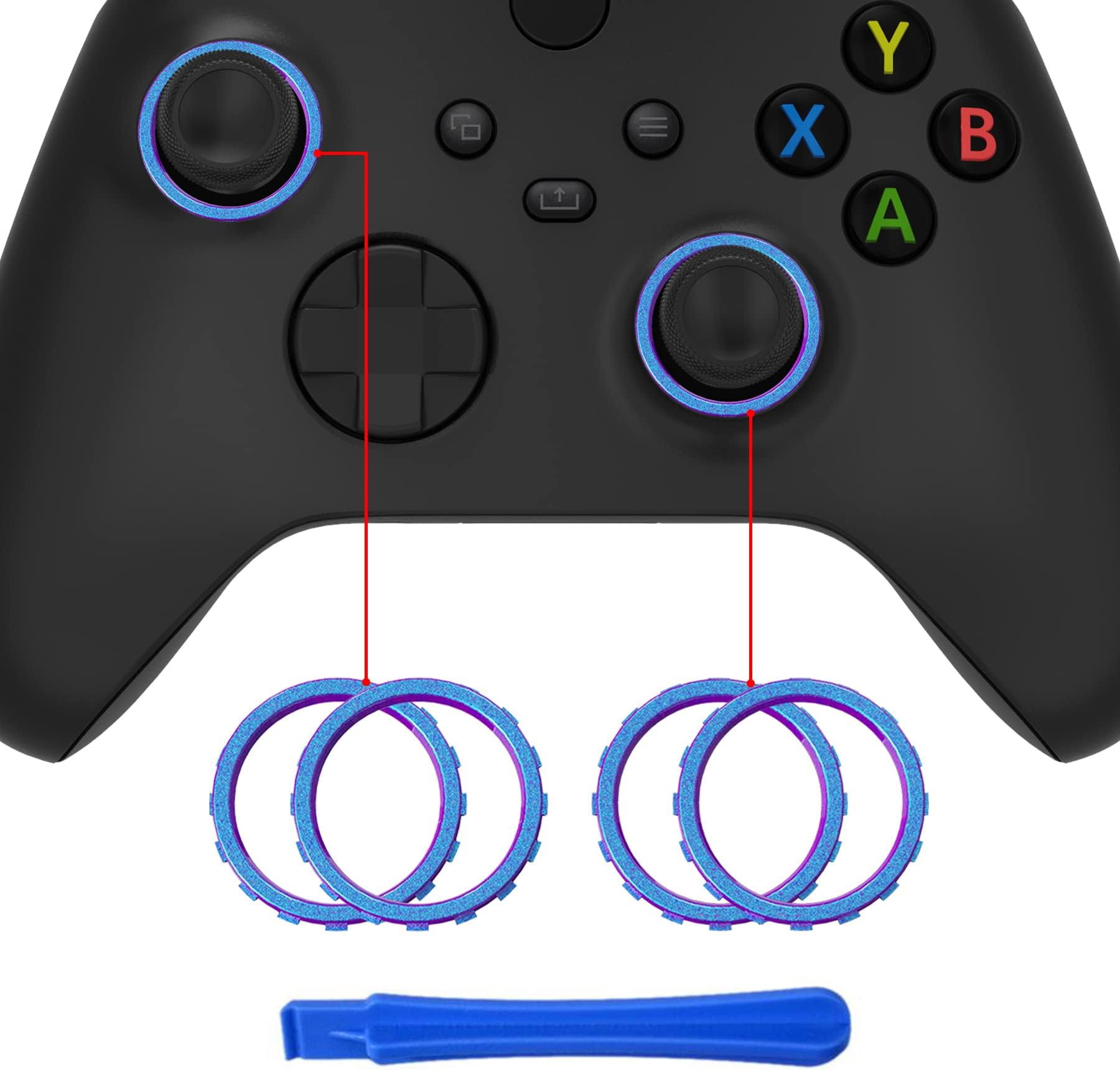 eXtremeRate Replacement Accent Rings for Xbox Elite Series 2 Core | for Elite Series 2 | for Xbox One Elite | for eXtremeRate ASR Version Shell for Xbox Series X/S Controller - Chameleon Purple Blue