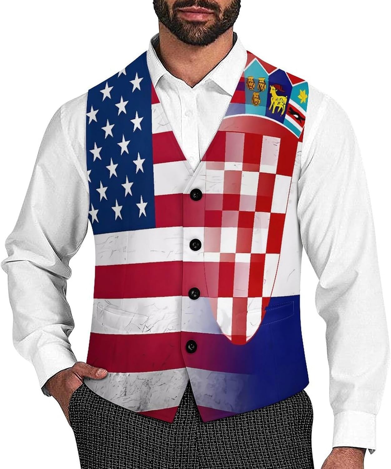 U.S.A. Croatian Flag Mens Suit Vests V-Neck Casual Vest Dress Formal Tuxedo Wedding Waistcoat