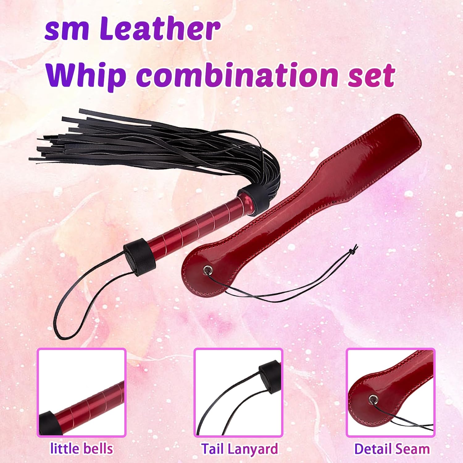 4 PCS BDSM Training Set Sex Whip Adult Sex Flap Paddle Role Playing Adult Role Playing Sex Game BDSM Feather Hand Flap Whip Nipple Clip A-Hot Pink