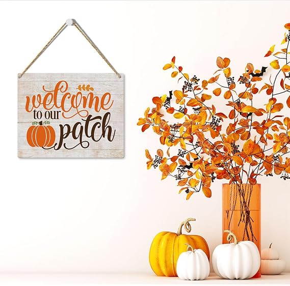 MIGUMUTU Rustic Wooden Fall Sign, 8*10 Inches, Welcome To Our Patch, Home & Office Decor