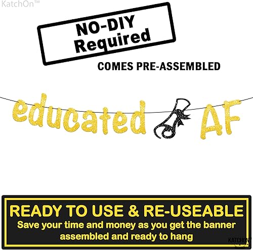 Miniatura 2 de KatchOn, Cartel de graduación AF eduacted dorado con purpurina  10 pies, NO DIY, pancarta educada AF para decoraciones de AF educadas doradas y