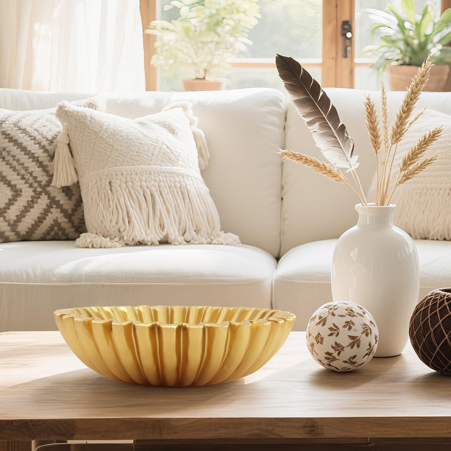 Large Modern Decorative Ruffle Bowl for Home Decor Fruit Bowl Organic Catch All Key Kitchen Entryway Shelf Coffee Table,Gold