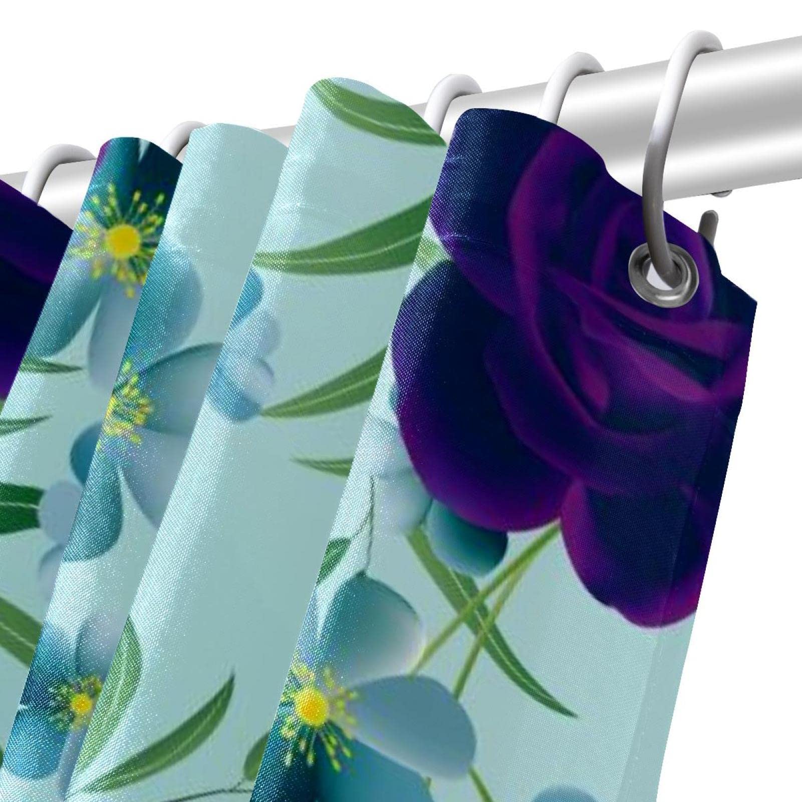 Tende da doccia con fiori acquerello estetico blu, acquerello