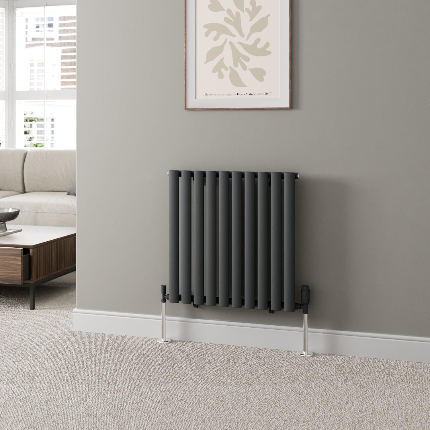 DuraTherm® 600 x 600mm Anthracite Horizontal Designer Radiator Single Column Oval Tube Modern Central Heating Panel Bathroom Radiators