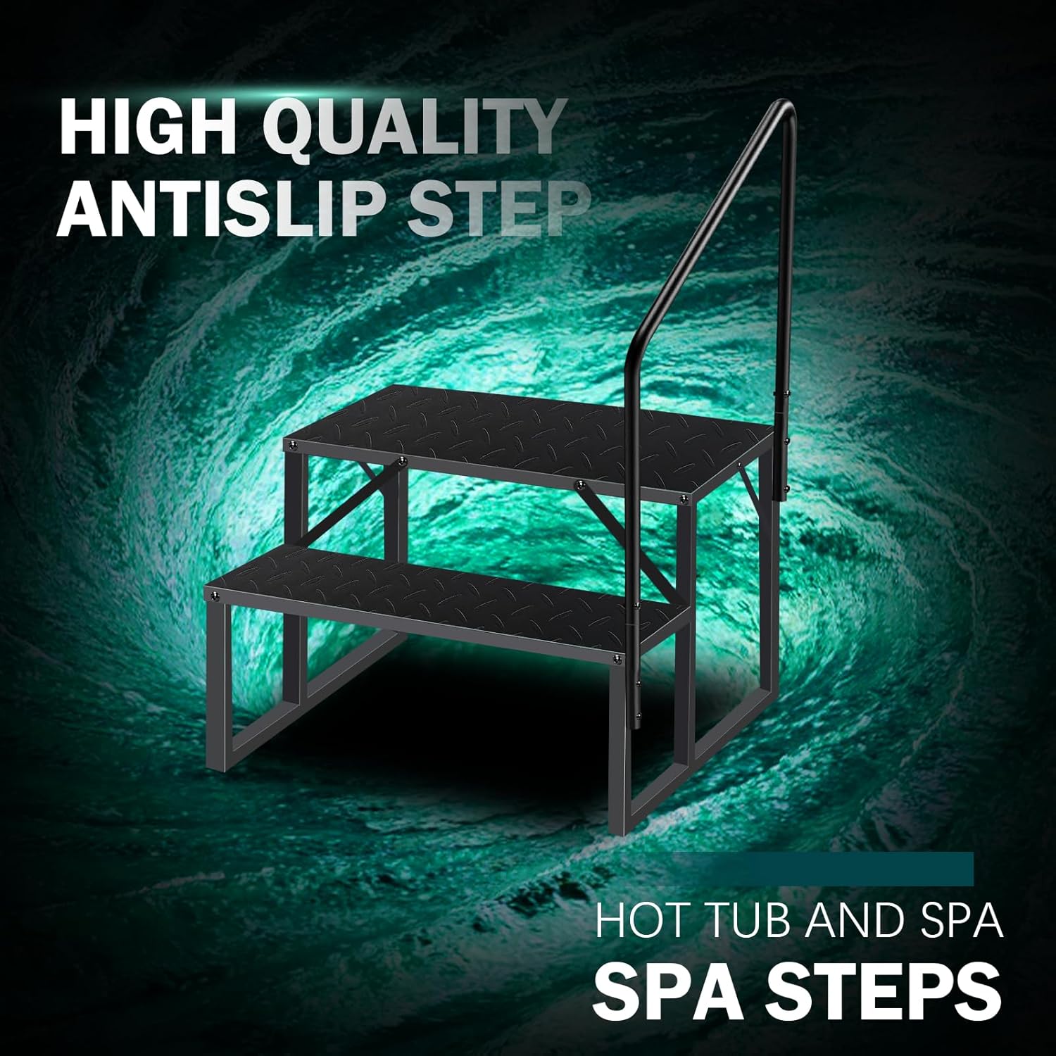 Hot Tub Steps with Handrail, Inflatable Hot Tub Accessories for Adults, Bathtub Accessories for Relaxing Spa, Waterproof Non-Slip Outdoor Steps, Universal Spa Steps Hot Tub (2 Step-Single handrail)