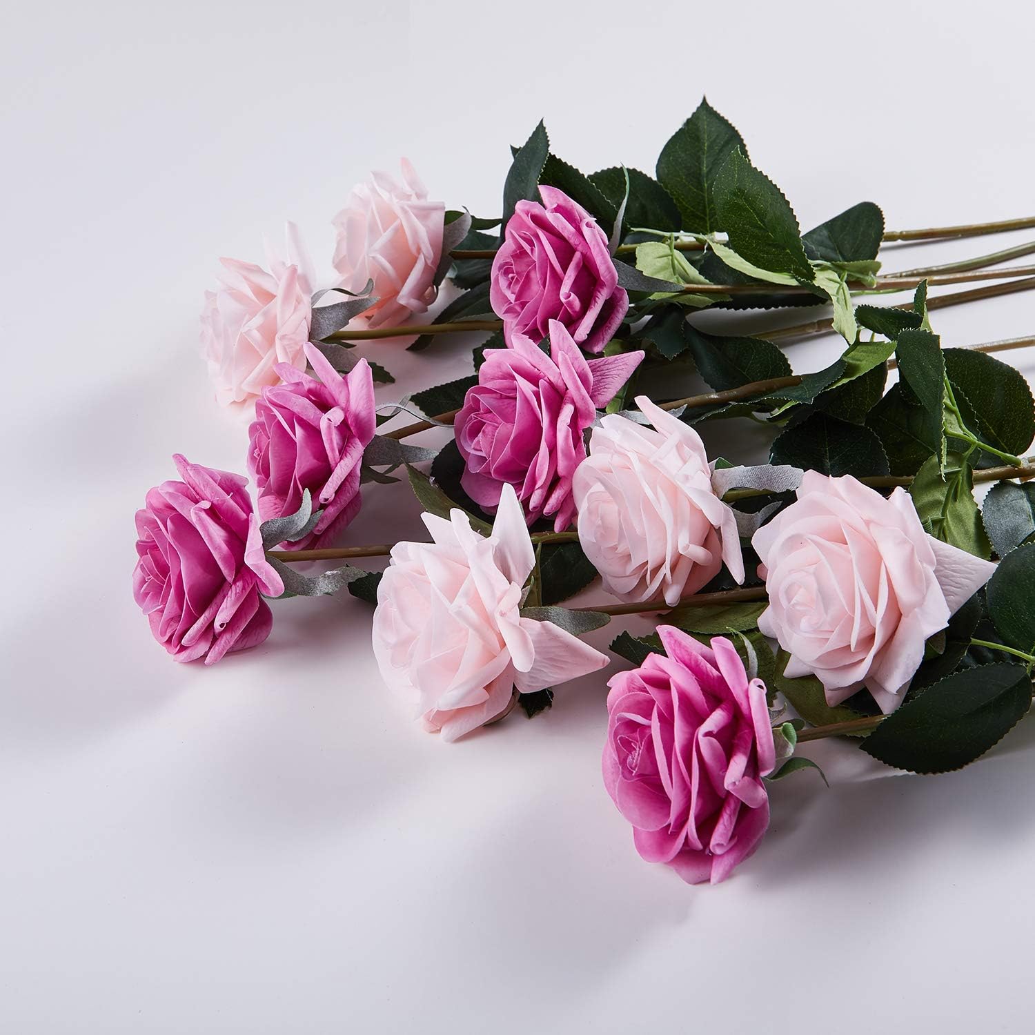 Artificial Silk Rose Flowers-10 Pcs Real Touch Fake Life-Like Rose for Wedding Bouquet Garden Party Floral Decor (Purple+Light Pink)