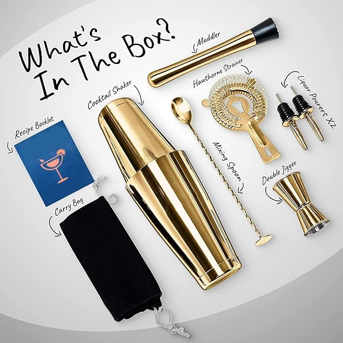 Set de Bar Coctelera Acero Inoxidable Boston Kit Bartender Rose Gold miniatura 4