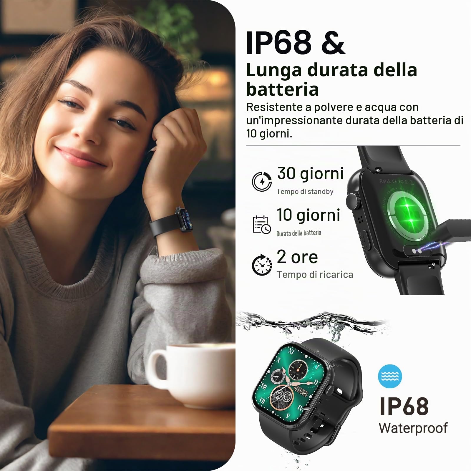 TOZO S6 Smartwatch Uomo Donna 1.85" AMOLED Schermo Risoluzione 390x450PPI