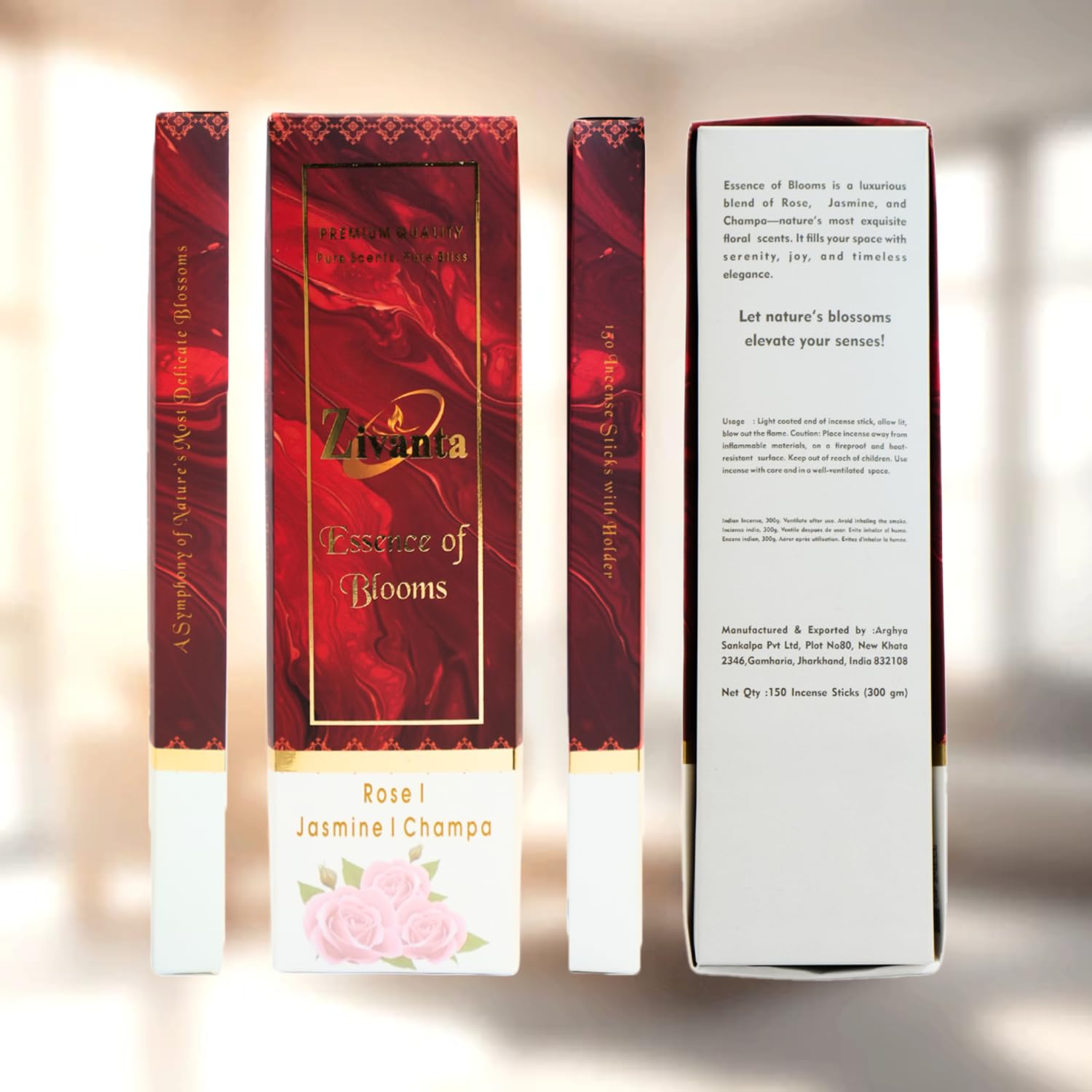 Zivanta Essence of Blooms Incense Sticks – Rose, Jasmine & Champa Blend (3 Fragrances) – 9