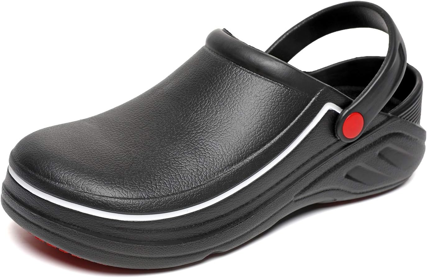 Baiderly Men and Women's Garden Nursing Doctors Water Resistant Safty Work Shoes Non Slip Kitchen Chef Clogs (7 Men/8 Women/9.65″,39/L Black)