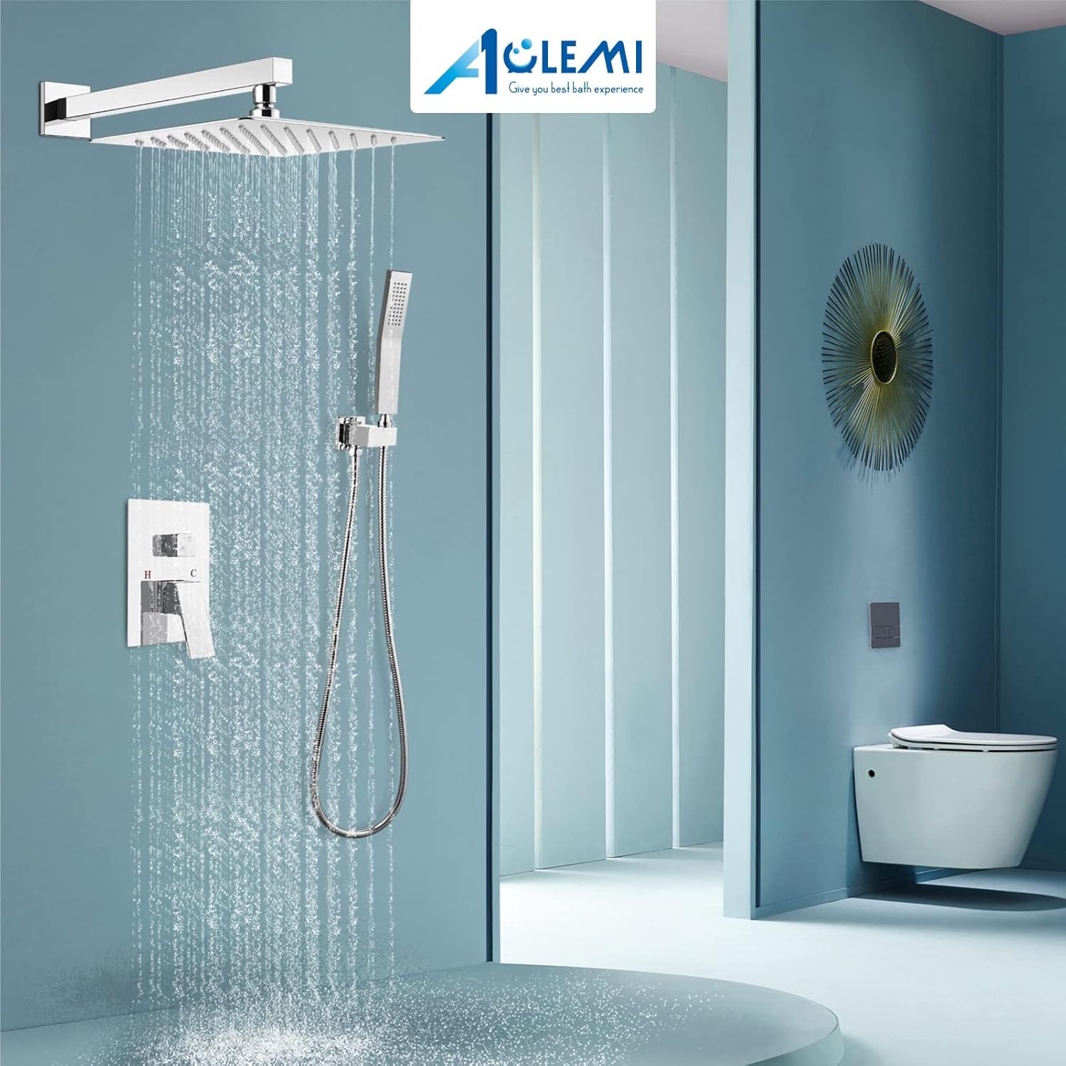 50% Off Discount Aolemi Rain Shower System 10 Inch Shower Head Polish Chrome Shower Combo Set with Handheld Shower Bathroom Wall Mount Mixer Shower Faucet Rough-In Valve and Shower Arm Included