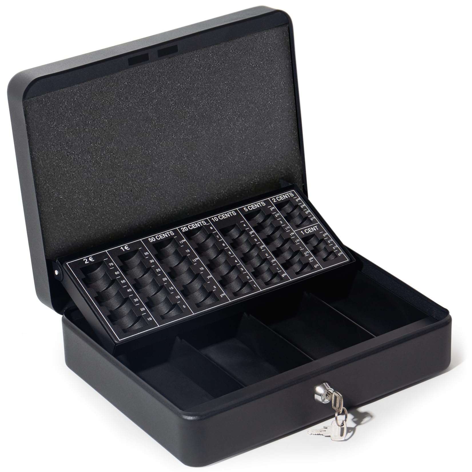 GREELUE Geldkassette mit münzzählbrett, 30x24x9 CM, Kasse Abschließbar, Cash Box Groß, Spardose, Geld organizer (Schwarz-30cm)