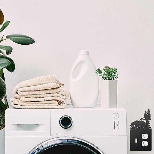 Vista 38 de Lothee Cubiertas de metal para interruptor de oso, alce, árbol, montaña, alce, placa de luz negra, cubierta de salida de bosque, cubierta de placa