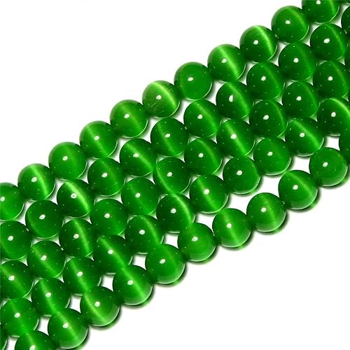 Cuentas redondas de ojo de gato verde oscuro de 0.315 pulgadas (0.315 in), piedras preciosas semipreciosas, sueltas para fabricación de joyas (47-50