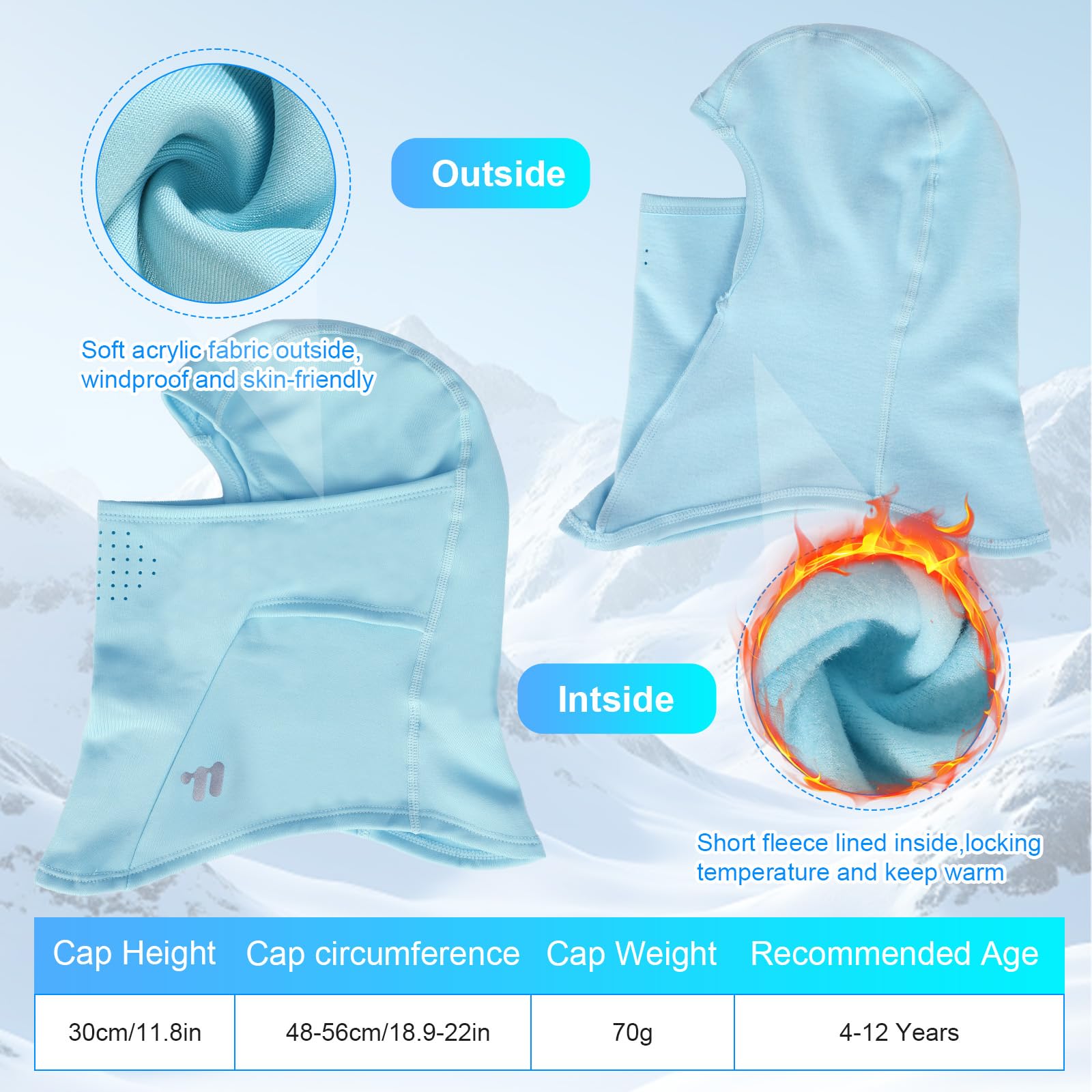 Pasamontañas Térmico Respirable Niños 4-12 Años, Invierno Multifunción Prueba de Viento Forro Polar Máscara de Esquí de Ciclismo Sombreros con Calentador de Cuello, Mascarilla para Niños Niñas