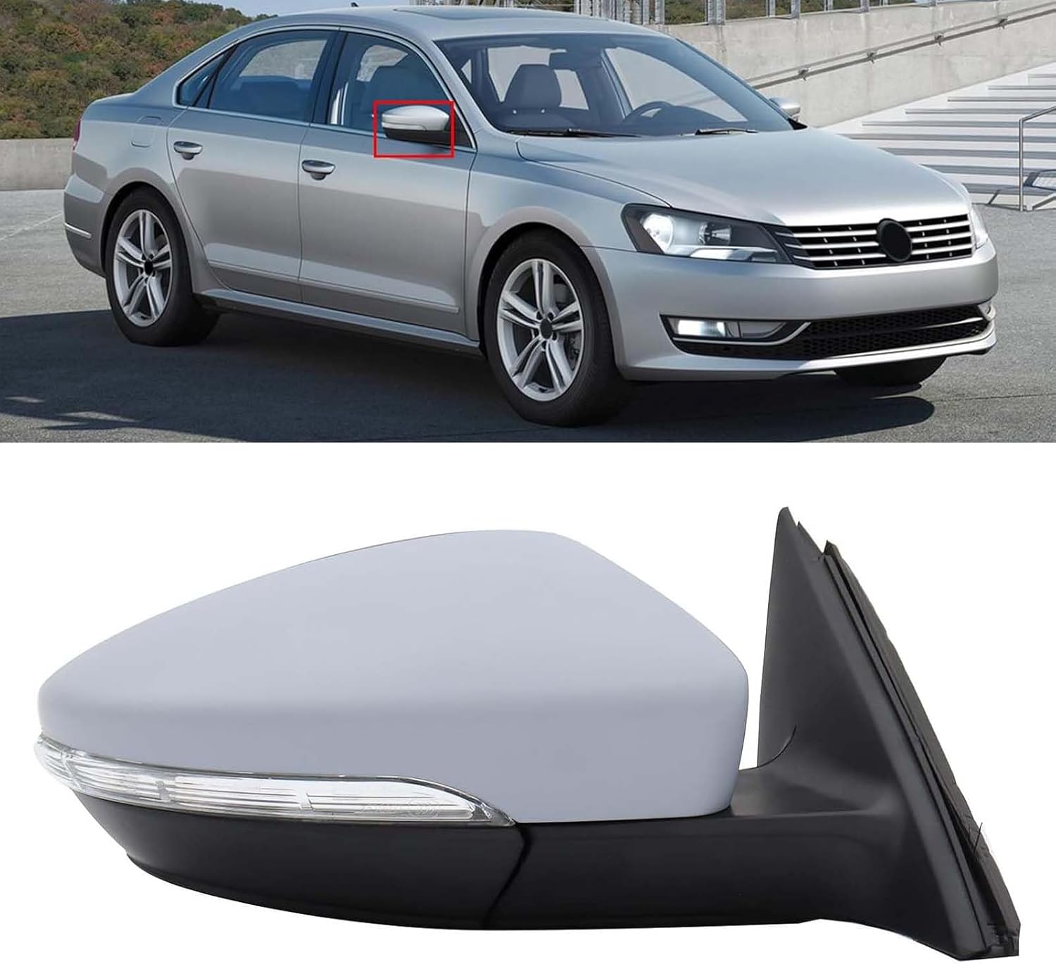 Right Passenger Side Mirror Fit for Volkswagen Passat 2012 2013 2014 2015, Door Mirror with Turn Signal Heated Power Glass (6 Pins)