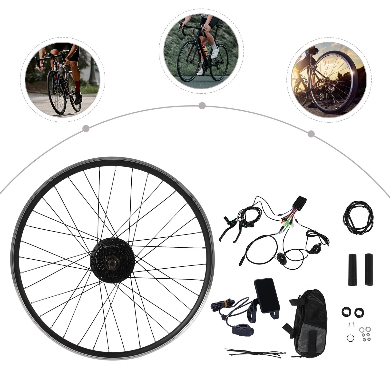 36 V, 250 W, bezszczotkowy zestaw do konwersji roweru, 28-32 km/h, 5 biegów, wyświetlacz LCD, antypoślizgowe uchwyty V i hamulec tarczowy, do rowerów 28-29", 700C