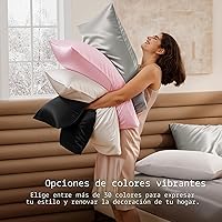 Vista 3 de Bedsure - Juego de fundas de almohada de satén tamaño king, 2 unidades - Fundas de almohada gris plateado para cabello y piel con cierre de sobre