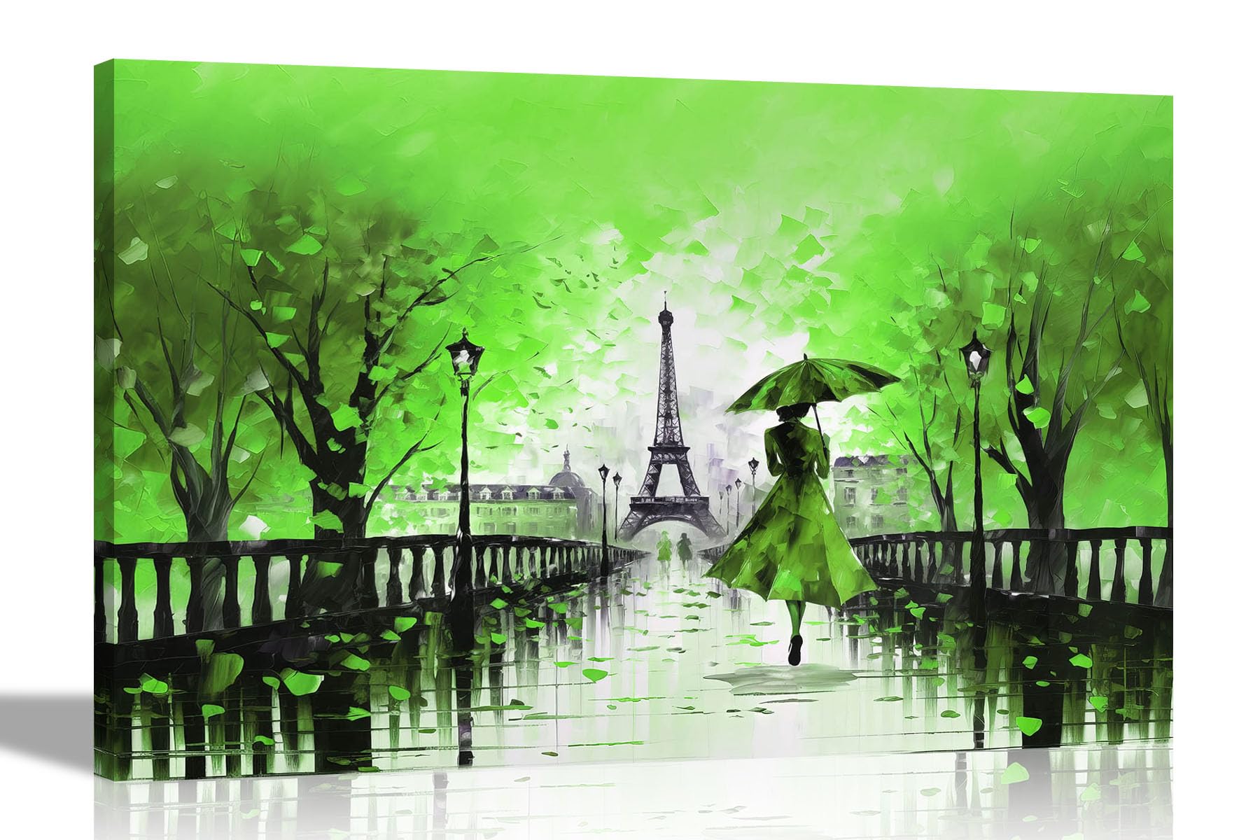 Artley Prints Green - Calm Of The Rain In Paris Large Canvas Pictures For Wall In Living Room, Bedroom, Hallway, Abstract City Print 86 X 61Cm (34 X 24 Inches) A1