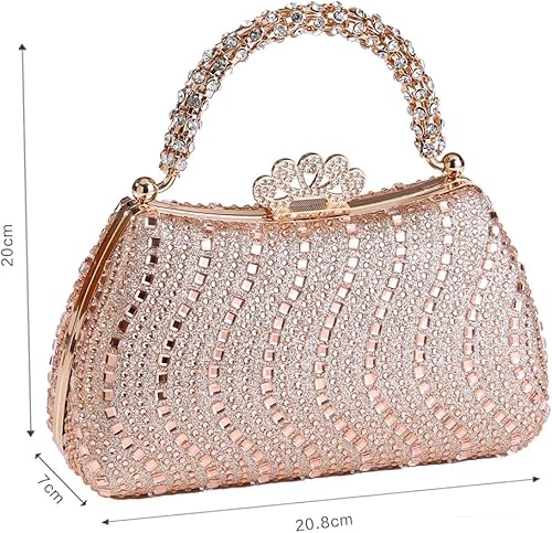 Miniatura 4 de Dreubea Bolso de noche brillante para mujer, bolso de noche con diamantes de imitación de moda Champán