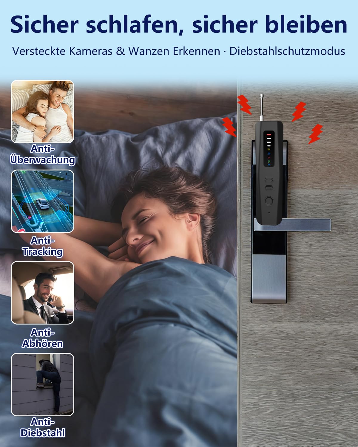 Bextgoo Detector de Camera et Micro Espion, Détecteur de Traceur GPS Voitur, Détecteur de Camera Espion 6 en 1, Détection Vision Nocturne IR, Détection Magnétique,Protection Antivol