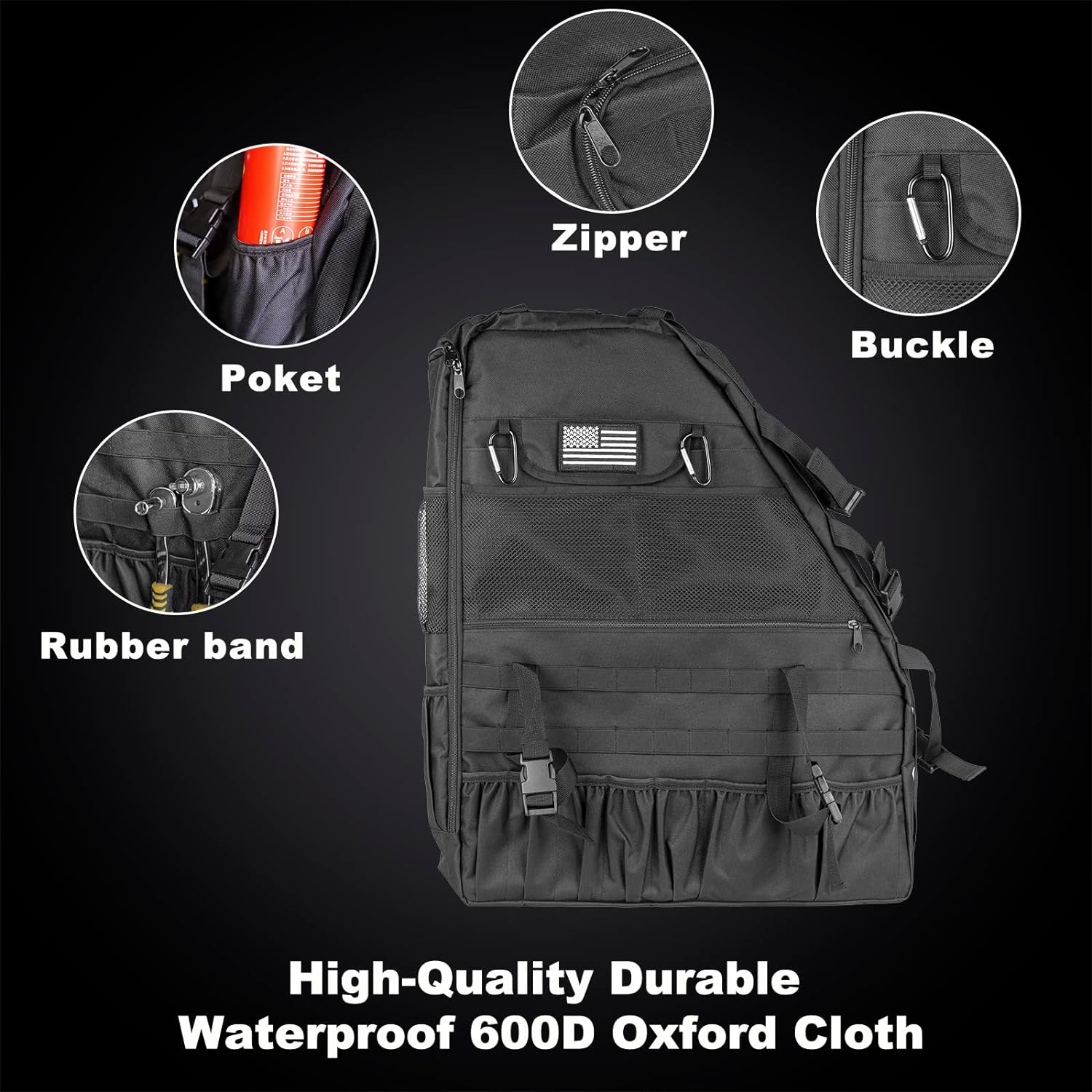 Roll Bar Storage Bag Multi-Pockets Tool Kits Cargo Bags for 1997-2024 Jeep Wrangler JK TJ LJ & Unlimited JL 4-Door with Saddlebag Tool Kit Camping Accessories