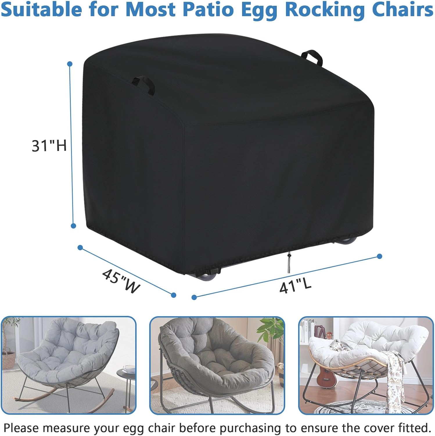 Outdoor Papasan Rocking Chair Cover, 41inch Waterproof Patio Papasan Chair Cover Waterproof for Oversize Rocking Chairs and Rattan Wicker Chairs-41"W x 45"D x 31"H