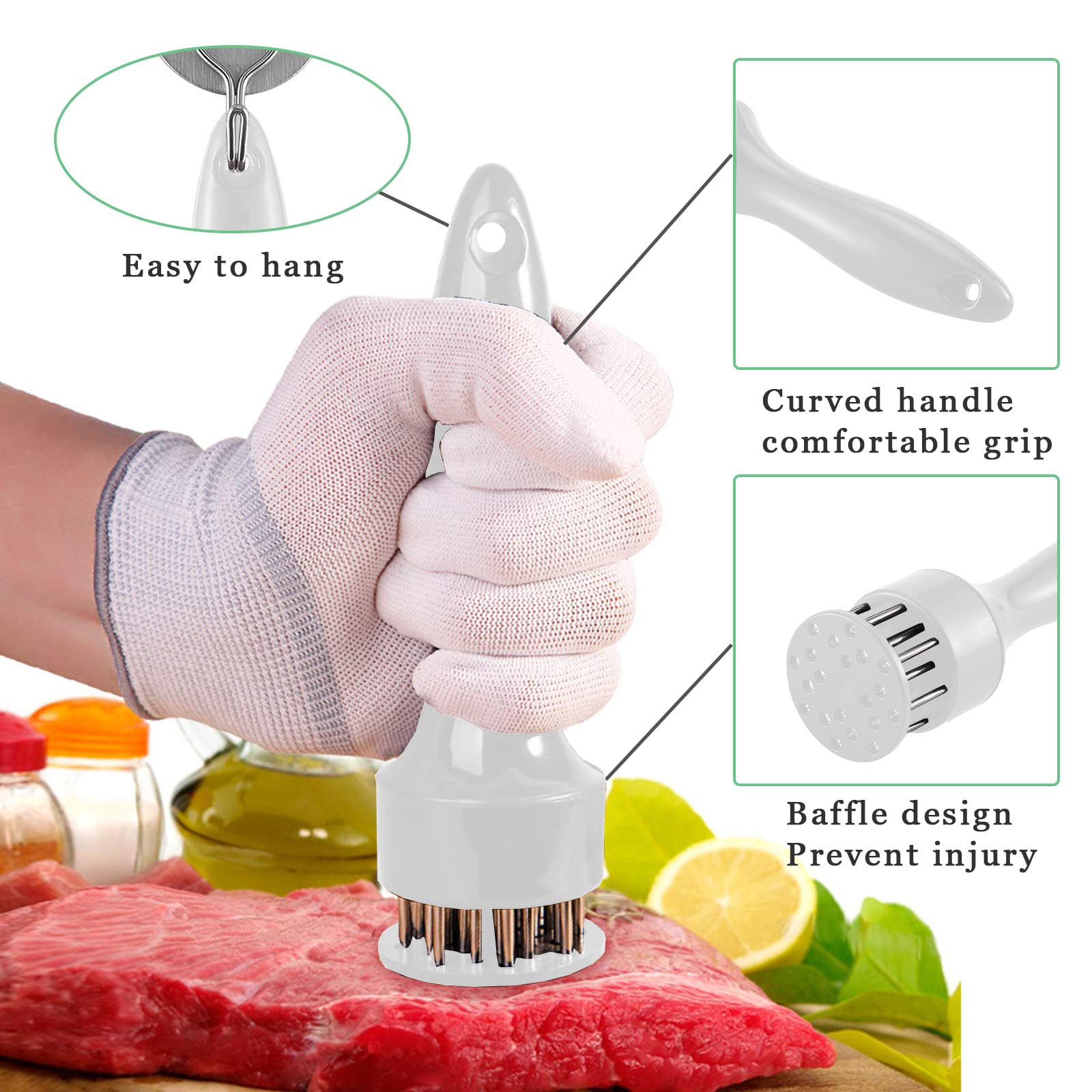 Stainless Steel Meat Tenderizer Tool – 21 Needle Mallet For Steak, Chicken, Pork, With Cleaning Brush