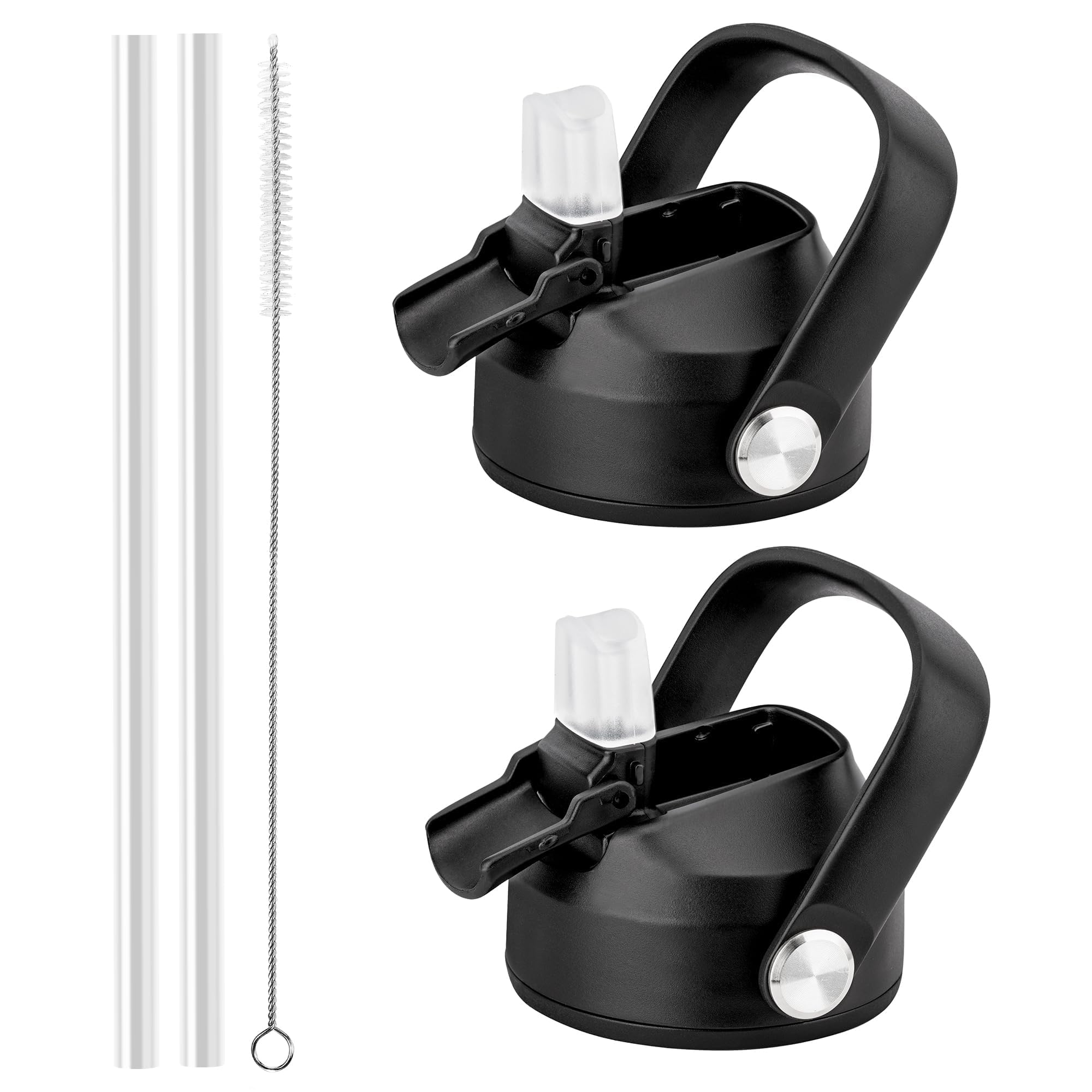 Silikon-Trinkhalm-Deckel für Hydroflaschen, einfache moderne Eisenkolben, Thermoflasche und mehr, 340 - 1,8 l breite Öffnung, Sport-Wasserflaschenzubehör (2er-Pack)