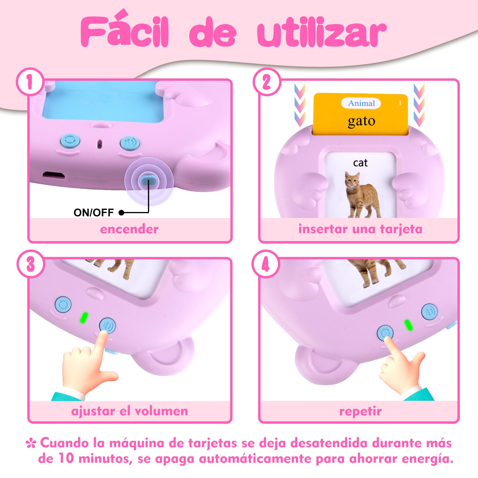 510 Cartes Flash parlantes pour Enfants Rose