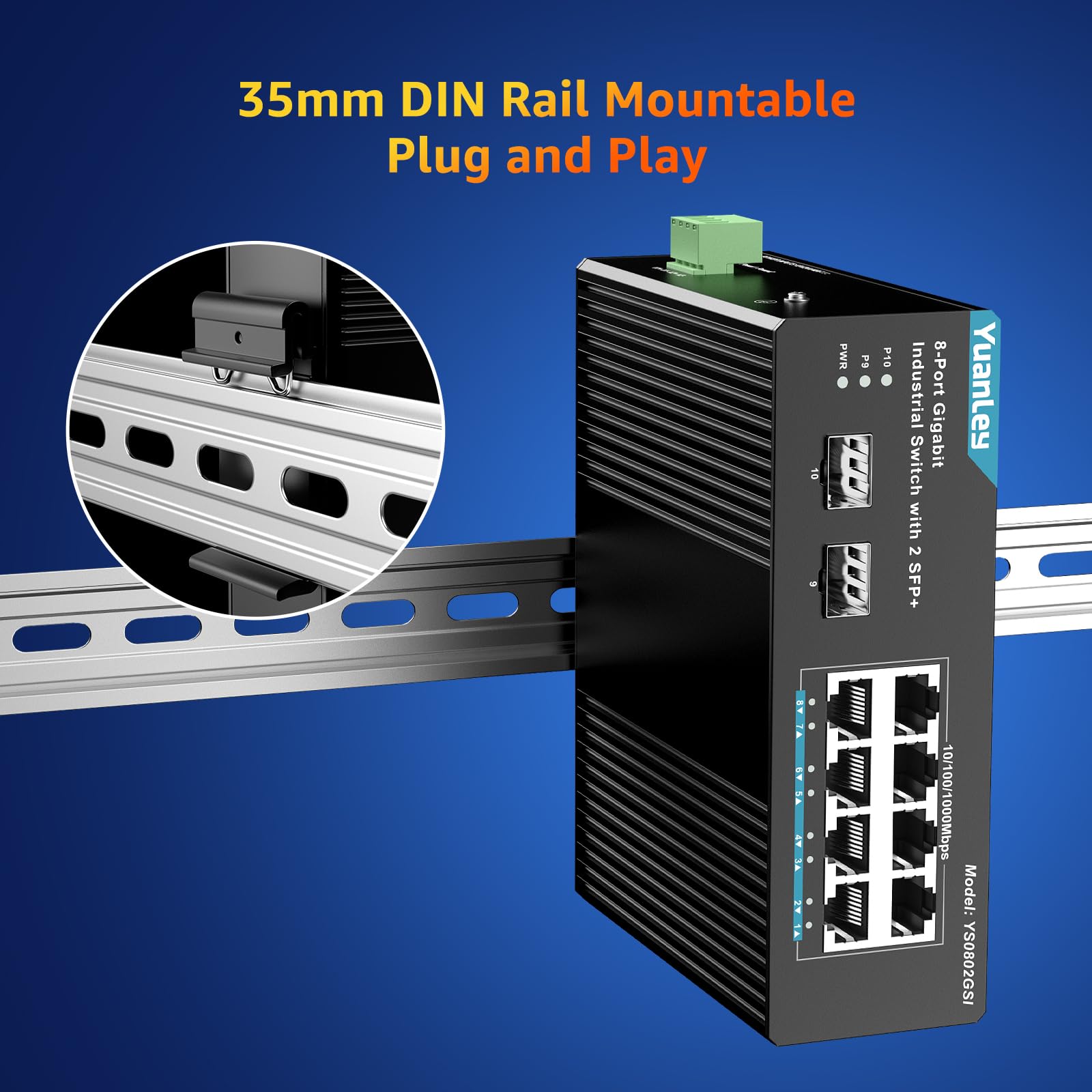 YuanLey Industrial 10-portowy przełącznik Gigabit Ethernet